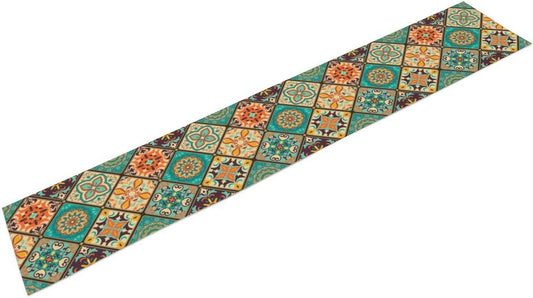 Vintage Bohemian Table Runner, Retro Floral Old Countryside Pattern Farmhouse Table Runner for Kitchen Home Party Dining Room Holiday Coffee 13x36 Inch