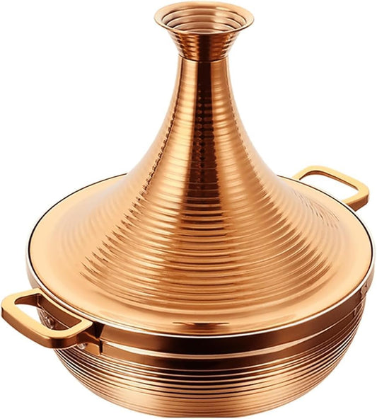 26cm Gold 304 Stainless Steel Moroccan Tagine Pot – Non-Stick Slow Cooker with High Lid, Suitable for Electromagnetic Cookers, Ideal for Stews, Seafood & Dry Cooking