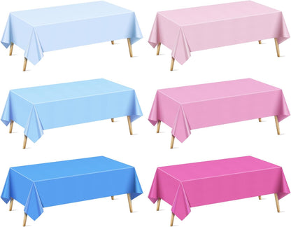 6 Pieces Pink & Blue Series Rectangle Tablecloth, 54x72" Solid Color Waterproof & Spillproof Disposable Plastic Table Cover, Durable Party Tablecloth for Dining, Buffet, Picnic, Outdoor Events