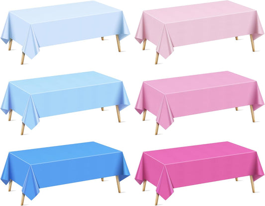6 Pieces Pink & Blue Series Rectangle Tablecloth, 54x72" Solid Color Waterproof & Spillproof Disposable Plastic Table Cover, Durable Party Tablecloth for Dining, Buffet, Picnic, Outdoor Events