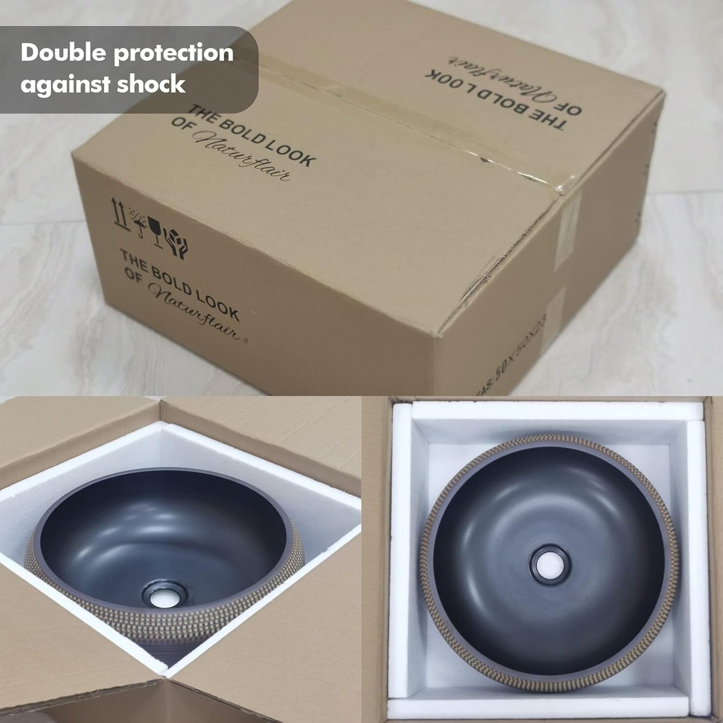 Vessel Sink Round 16 Inch Bathroom Sink, Counter Top Black+ Coffee Color Cloakroom Porcelain Ceramic Vessel Vanity Sinks Art Basin for Bathroom, Lavatory, Vanity Cabinet(16 x 6 Inch)