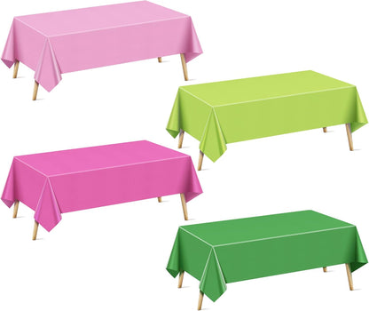 4 Pieces Pink & Green Series Rectangle Tablecloth, 54x72" Solid Color Waterproof & Spillproof Disposable Plastic Table Cover, Durable Party Tablecloth for Dining, Buffet, Picnic, Outdoor Events