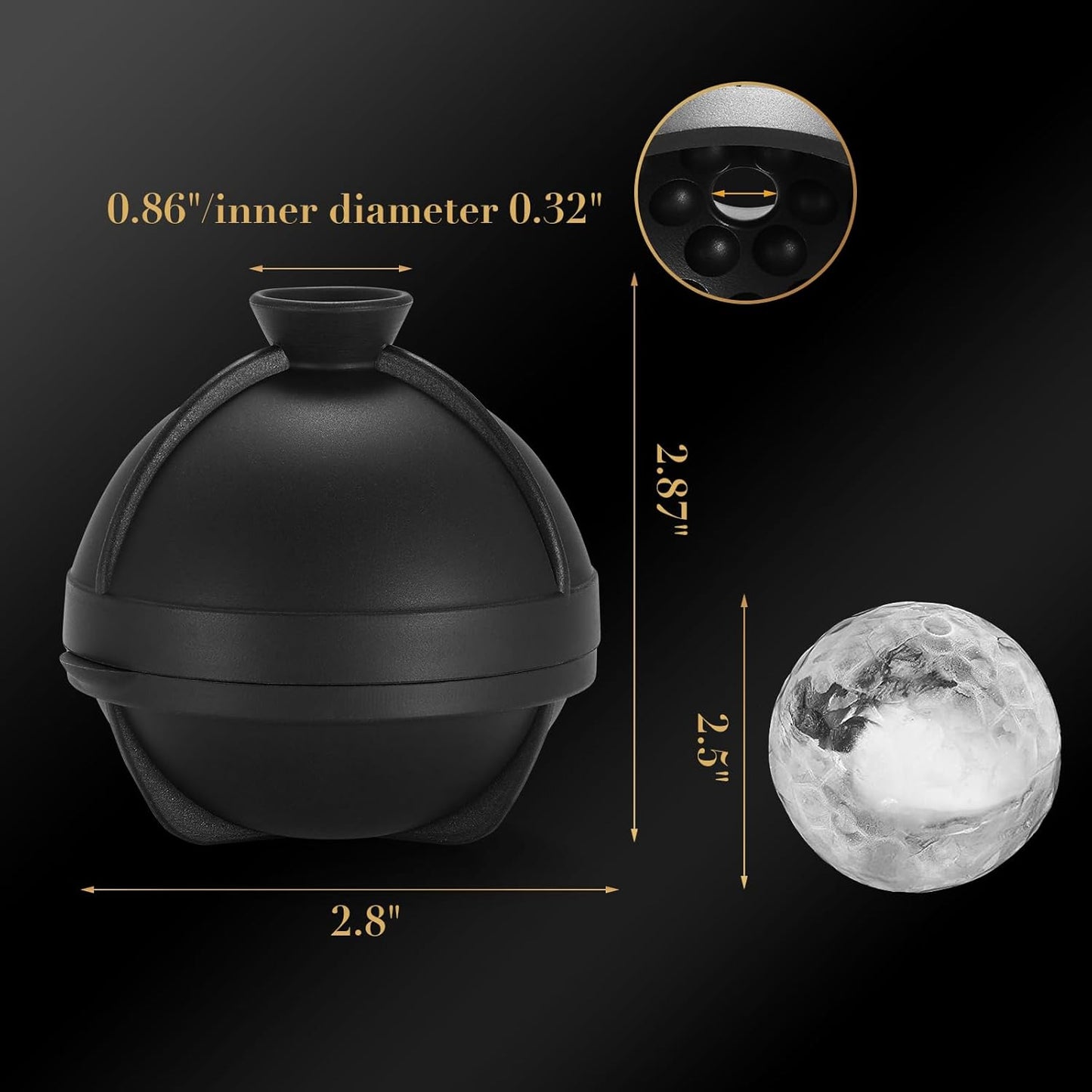 Golf Gifts Ball Ice Maker Mold set of 4, 2.5" Large Sphere Round Ice Cube Mold for Whiskey, Cocktails, Coffee, Soda, Fun Drinks, and Gifts,Leak-Free, Reusable, BPA-Free