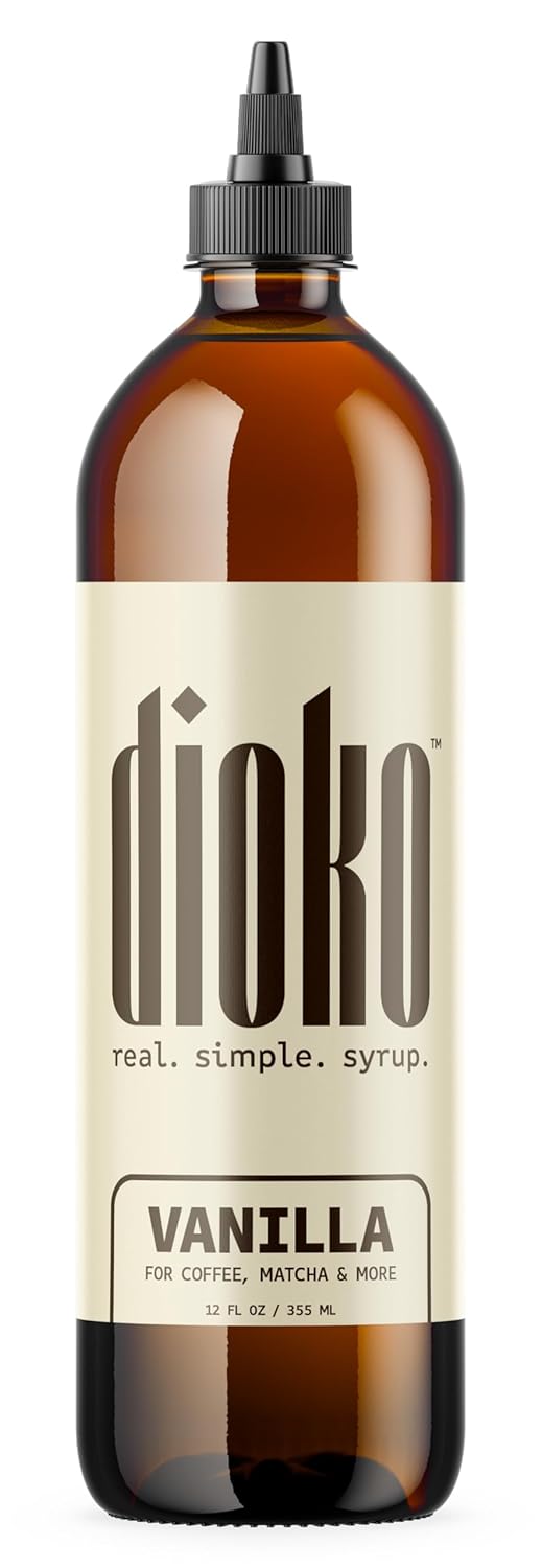 Dioko Premium Syrup, 12 fl. oz Premium Coffee & Dessert Syrup with Easy Pour Spout | No Artificial Dyes or Colors | Perfect for Lattes, Iced Coffee, Cocktails, Pancakes & More (Vanilla)
