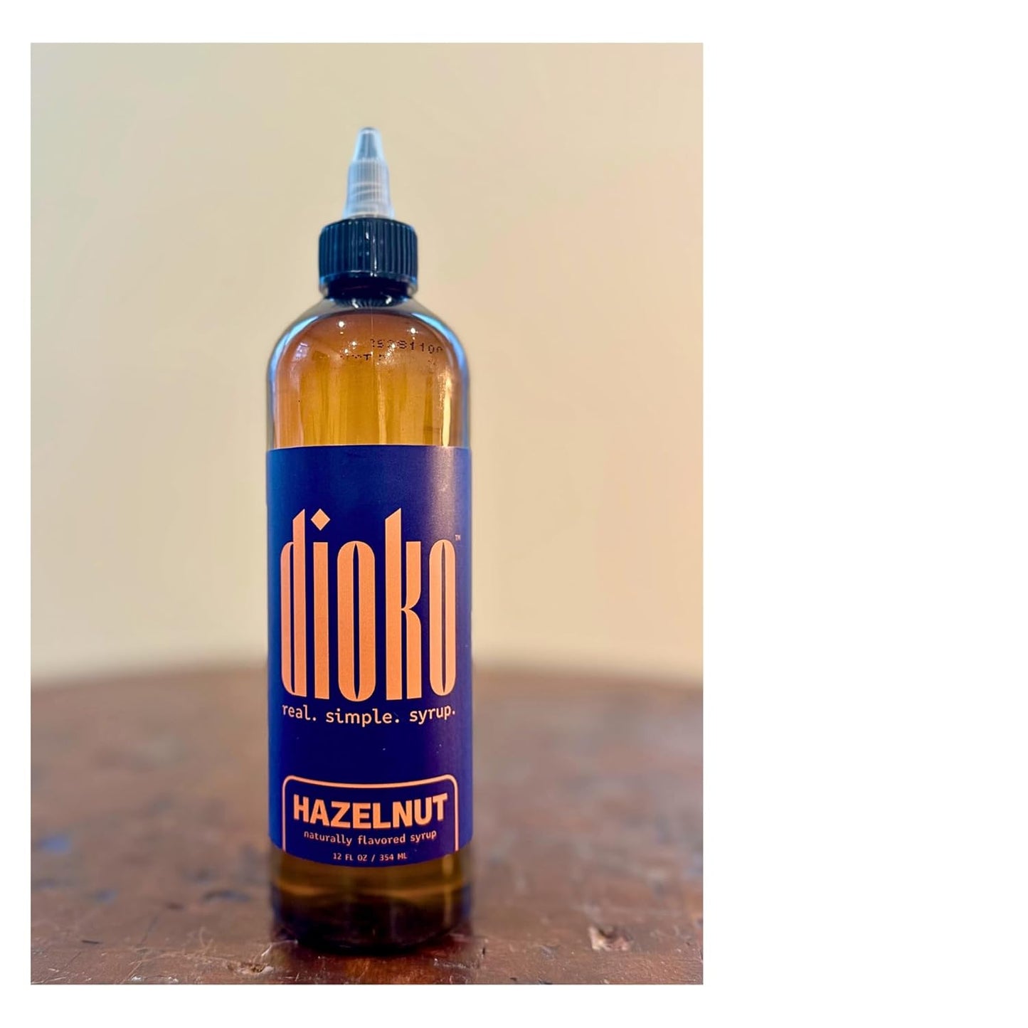 Dioko Simple Syrup, 12 fl. oz Premium Coffee & Dessert Syrup with Easy Pour Spout | No Artificial Dyes or Colors | Perfect for Lattes, Iced Coffee, Cocktails, Pancakes & More (Hazelnut)