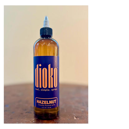 Dioko Simple Syrup, 12 fl. oz Premium Coffee & Dessert Syrup with Easy Pour Spout | No Artificial Dyes or Colors | Perfect for Lattes, Iced Coffee, Cocktails, Pancakes & More (Hazelnut)