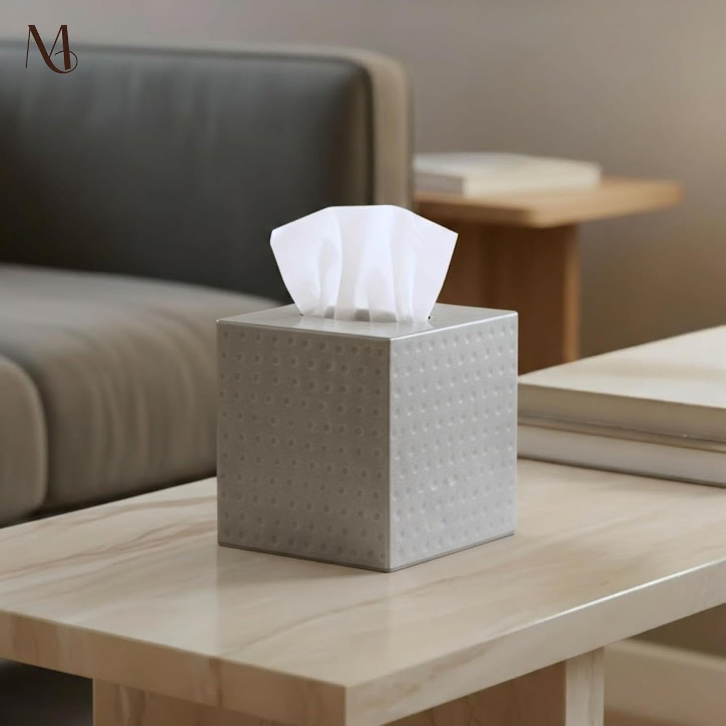 Monarch Abode Tissue Box Cover Square – Hand Hammered Pewter Metal Tissue Holder Box for Bathroom Accessory, Aesthetic Decorative Facial Napkin Cube for Modern Home Decor