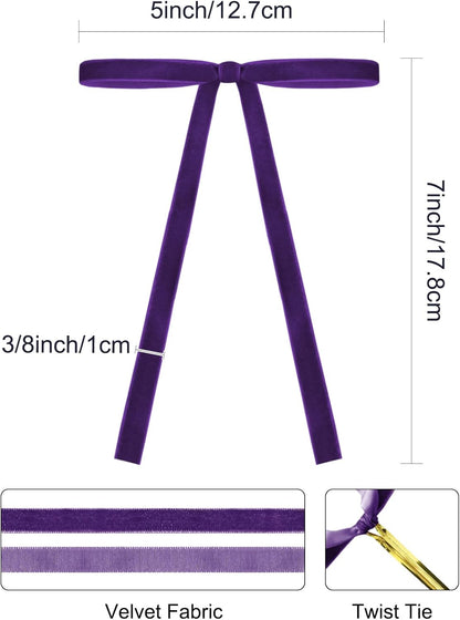 SIMISI RIBBON 24Pcs Purple Christmas Velvet Ribbon Bows Decorations Xmas Ornaments Vintage Decor for Tree, Wreath, Garland (3/8'' Width, 5 * 7 inch)