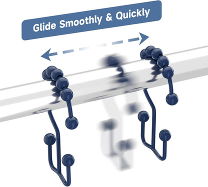 Titanker Shower Curtain Hooks Rings, Rust-Resistant Metal Double Glide Shower Hooks for Bathroom Shower Rods Curtains, Set of 12 Hooks - Navy Blue