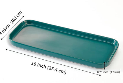 Ceramic Bathroom Tray,Kitchen Sink Organizer Tray,Cosmetics Holder (Blackish Green)
