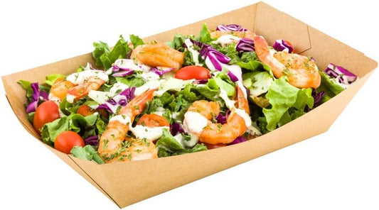 Restaurantware Bio Tek 2 Pound Food Boats 50 Disposable Paper Food Trays - Heavy-Duty Greaseproof Kraft Paper Boats For Snacks Appetizers Or Treats Use At Parties Or Carnivals