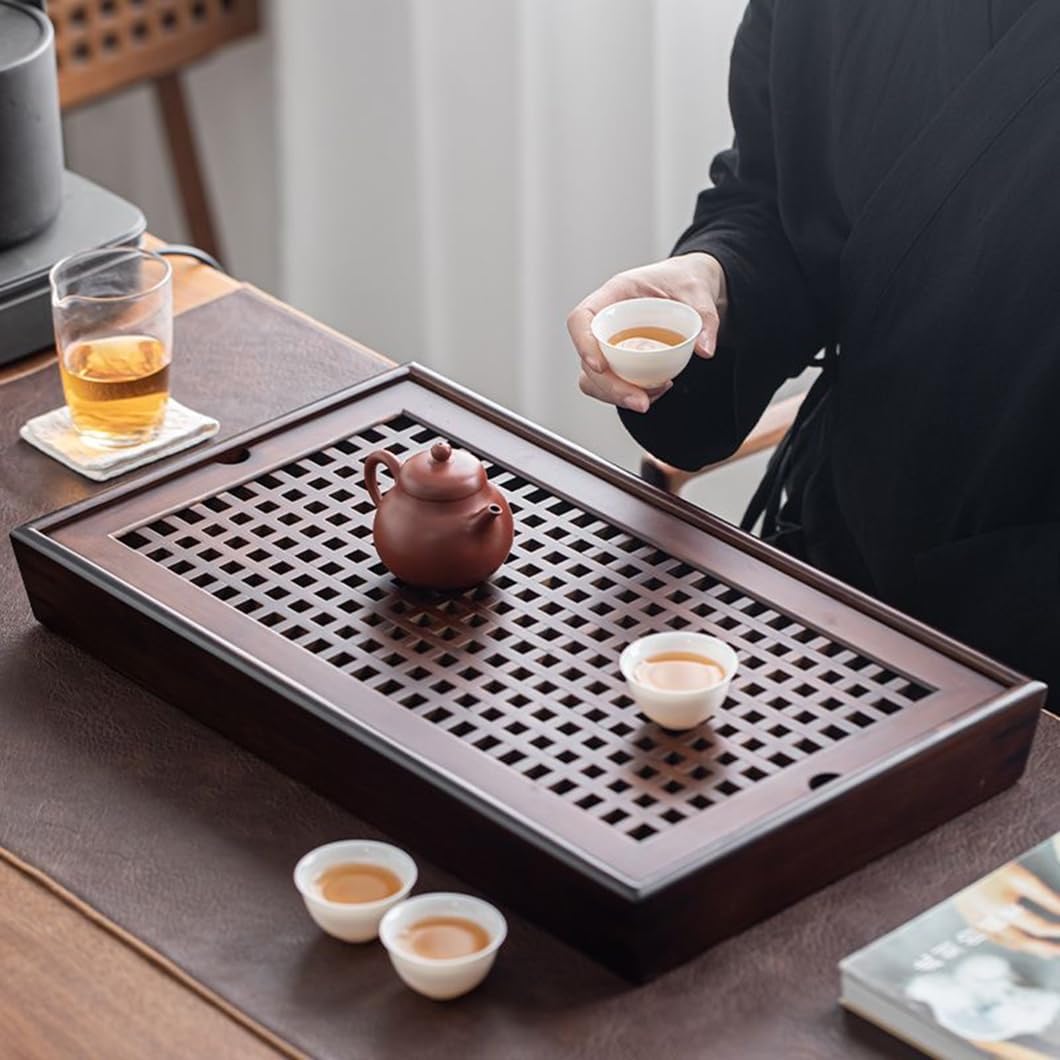 X-Large 19 Inch Bamboo Chinese Gongfu Tea Ceremony Tray with Drain Drainage Tea Box with Water Storage for Kungfu Kung fu Tea Set