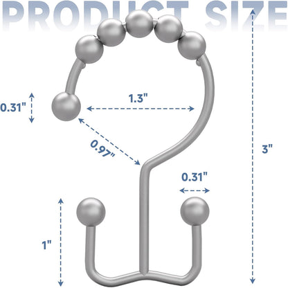 Titanker Shower Curtain Hooks Rings, Rust-Resistant Metal Double Glide Shower Hooks for Bathroom Shower Rods Curtains, Set of 12 Hooks - Space Silver