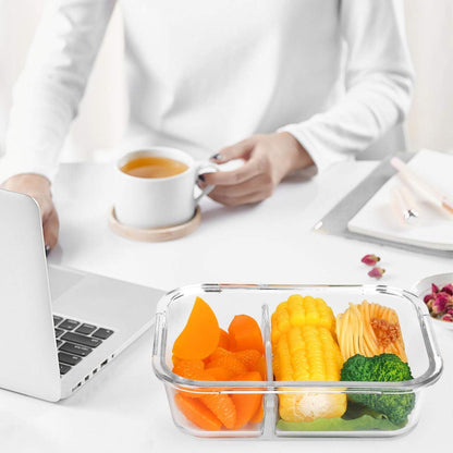 [5-Pack,36 Oz]Glass Meal Prep Containers 2 Compartments Portion Control with Upgraded Snap Locking Lids Glass Food Storage Containers, Microwave, Oven, Freezer and Dishwasher (4.5 Cups, White)