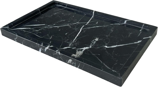 Natural Black Marble Vanity Tray, 9.8"x5.9" Genuine Marble Stone Tray for Bathroom/Kitchen/Dresser