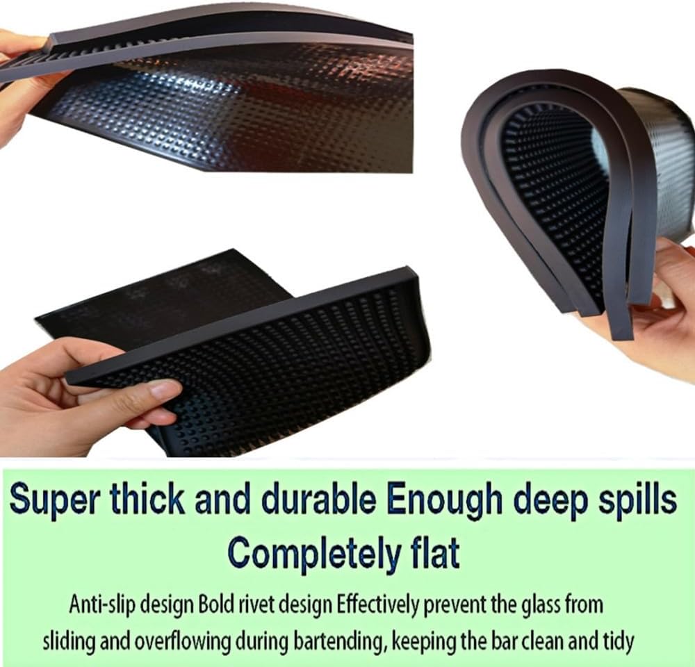WANGCHAO Bar Mat Set of 4 Nonslip Flexible Rubber Black Bar Service Spill Mat Barber Mats Dish Drying Mat (24" x 12"+18" x 12"+23" x 3"+12" x 6")