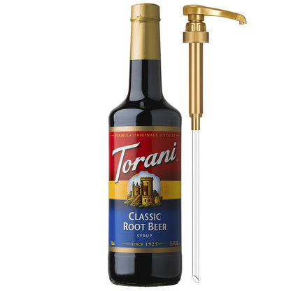 Torani Classic Root Beer Syrup for Drinks, Flavoring for Soda, Floats, and Shakes, Glass Bottle with Pump Included, 25.4 Fl Oz