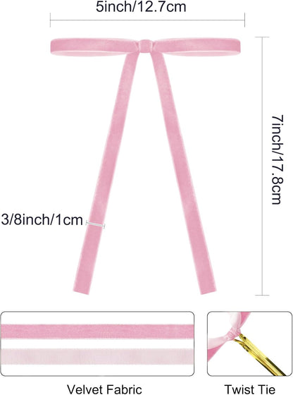 SIMISI RIBBON 24Pcs Pink Christmas Velvet Ribbon Bows Decorations Xmas Ornaments Vintage Decor for Tree, Wreath, Garland (3/8'' Width, 5 * 7 inch)