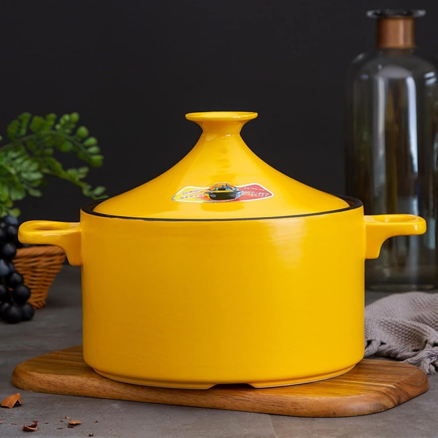 4l Tagine Ceramic Pot Moroccan Tagine Cooking Pot Handmade Ceramic Casserole Healthy Clay Pot for Braising Slow Cooking the Best Choice for Birthday Gifts (yellow)