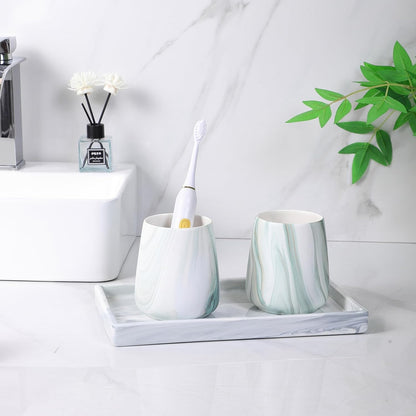 Bathroom Vanity Tray - 11'' Ceramic Rectangle Countertop Tray, Heavy-Duty Perfume Organizer Plate, Jewelry Ring Tray, Kitchen Soap Dispenser Stone Trays, Marble White