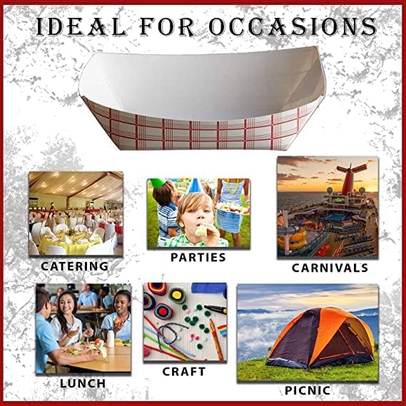 Angel's Peel Lounge Disposable Paper Food Tray — Hot Dog Trays, Nacho Trays, Paper Food Boats for Concession Stand and Party Snacks, Grease-Resistant Red Check Tray for Serving, 4x3in, 100-PACK