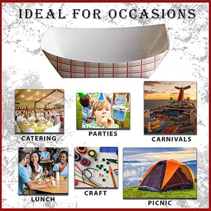 Angel's Peel Lounge Disposable Paper Food Tray — Hot Dog Trays, Nacho Trays, Paper Food Boats for Concession Stand and Party Snacks, Grease-Resistant Red Check Tray for Serving, 4x3in, 100-PACK