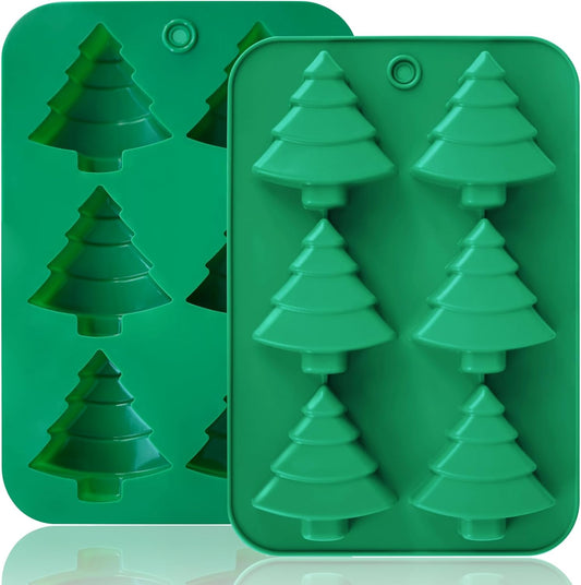 Christmas Tree Silicone Molds 2PCS for Soap Chocolate Candy Cake Cocoa Bomb Bath Bomb Ice Candle Food, 3D Xmas Themed Treat Baking & Freezing Tray BPA Free Food Grade Holiday Moulds