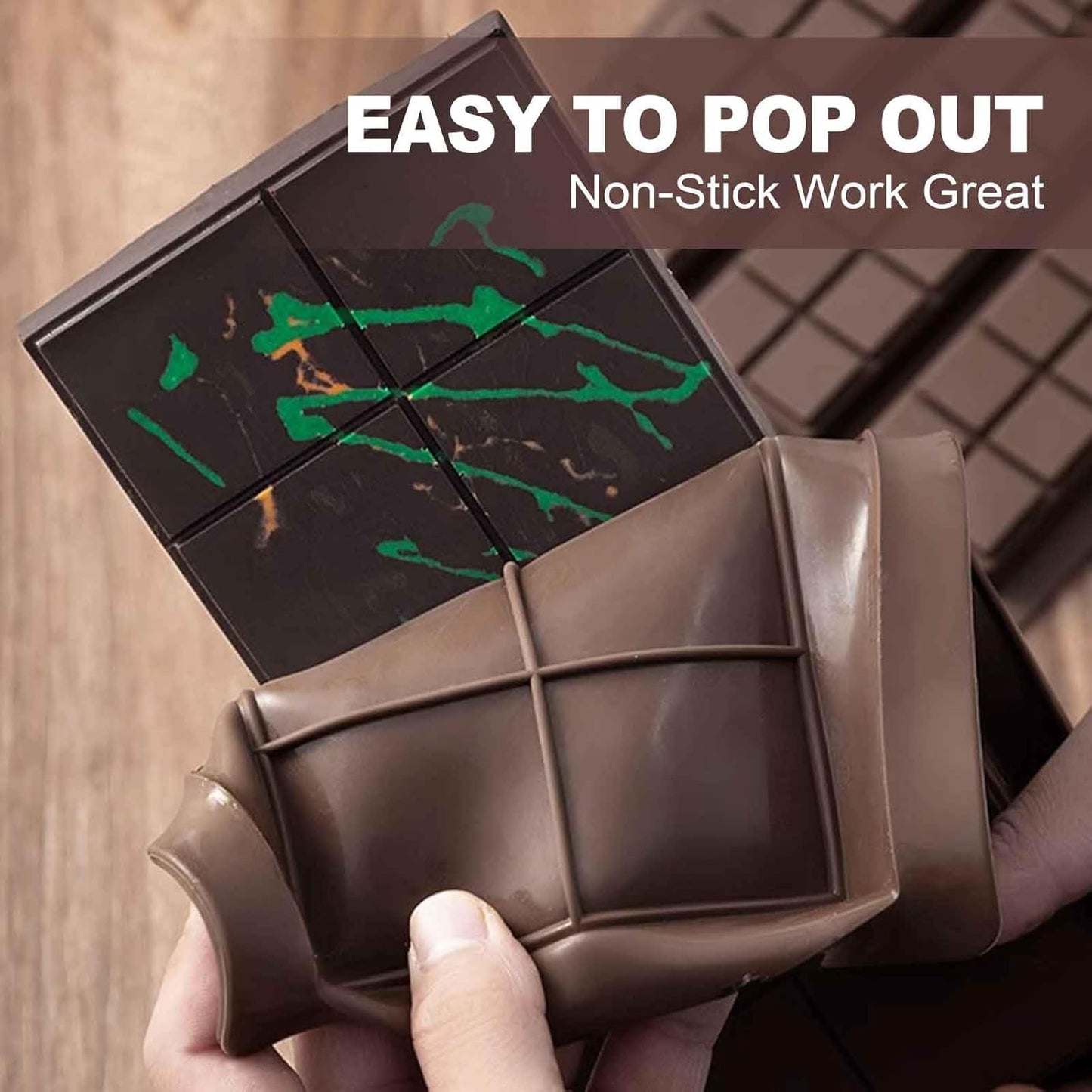 3pcs Non Stick Chocolate Mold, Food Grade Silicone Chocolate Block Mold, Suitable For Dubai Pistachios, Candies, Milk Chocolate Bars