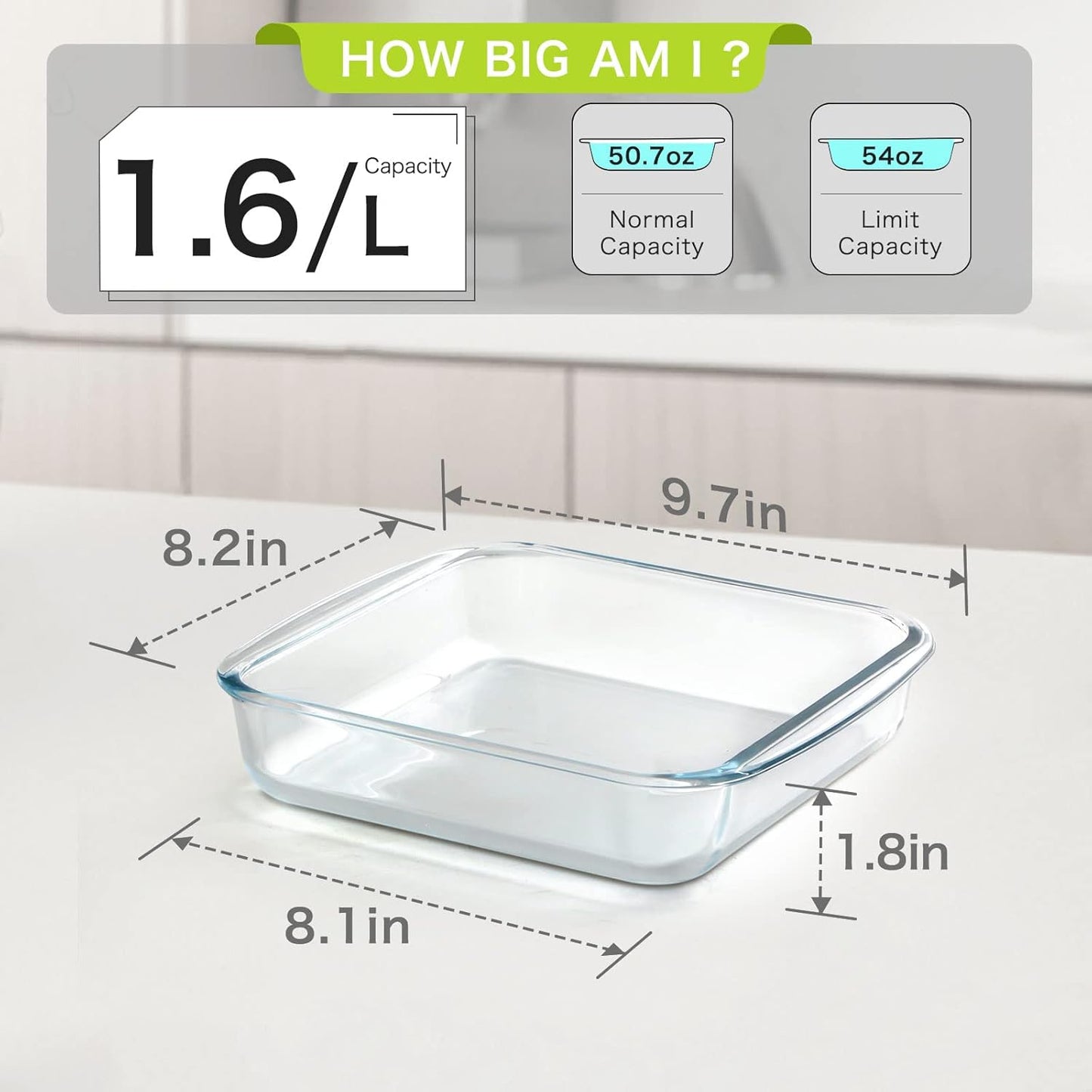 NUTRIUPS 1.7QT Square Glass Baking Dish,8.2x8.2In Square Baking Pan,Glass Baking Dish for Oven