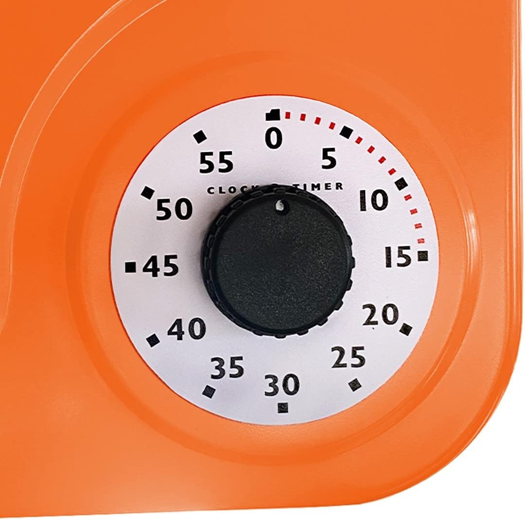 Lily's Home - 9.5 Inch x 12.5 Inch - Retro Kitchen Wall Clock, Vintage Wall Clock with a Thermometer and 60-Minute Timer, Ideal for Any Kitchen, Office, or Diner (Orange)