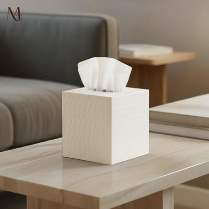 Monarch Abode Tissue Box Cover Square – Hand Hammered White Metal Tissue Holder Box for Bathroom Accessory, Aesthetic Decorative Facial Napkin Cube for Modern Home Decor