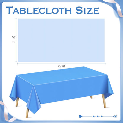 4 Pieces Light Blue Series Rectangle Tablecloth, 54x72" Solid Color Waterproof & Spillproof Disposable Plastic Table Cover, Durable Party Tablecloth for Dining, Buffet, Picnic, Outdoor Events