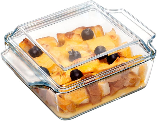 NUTRIUPS 6x6 Inches Square Glass Casserole Dish With Glass Lid - Microwave Safe Bakeware for Cooking