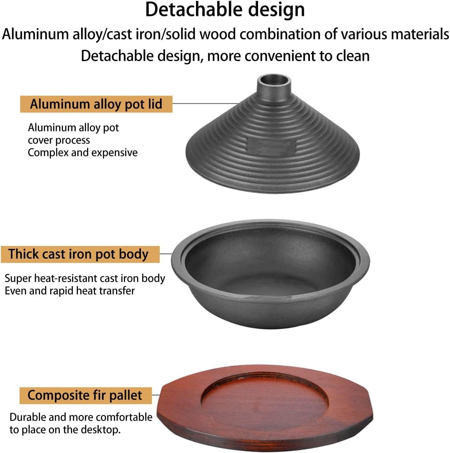 Cast Iron Moroccan Tagine Pot with Tray, Non-Stick Tagine with Conical Lid Induction Compatible Gas Stove Kitchen Essential(Size:28)
