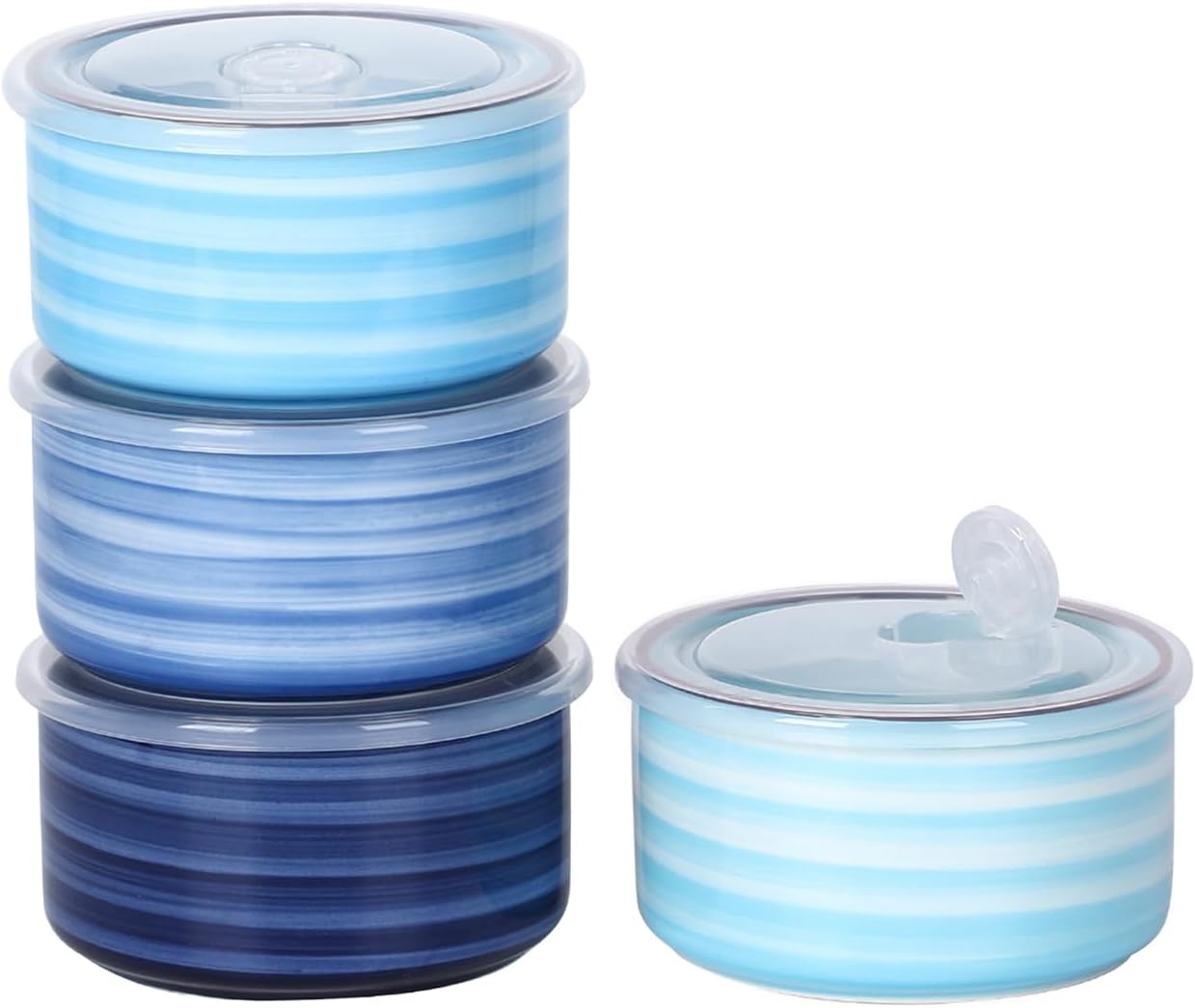 Selamica Ceramic Bowls with Lids, 14 OZ Microwave Safe Bowls with Lids for Lunch Picnic, 5 Inch Ceramic Food Storage Containers for Leftovers, Soup, Salad, Meal Prep, Cereal, Set of 4, Gradient Blue