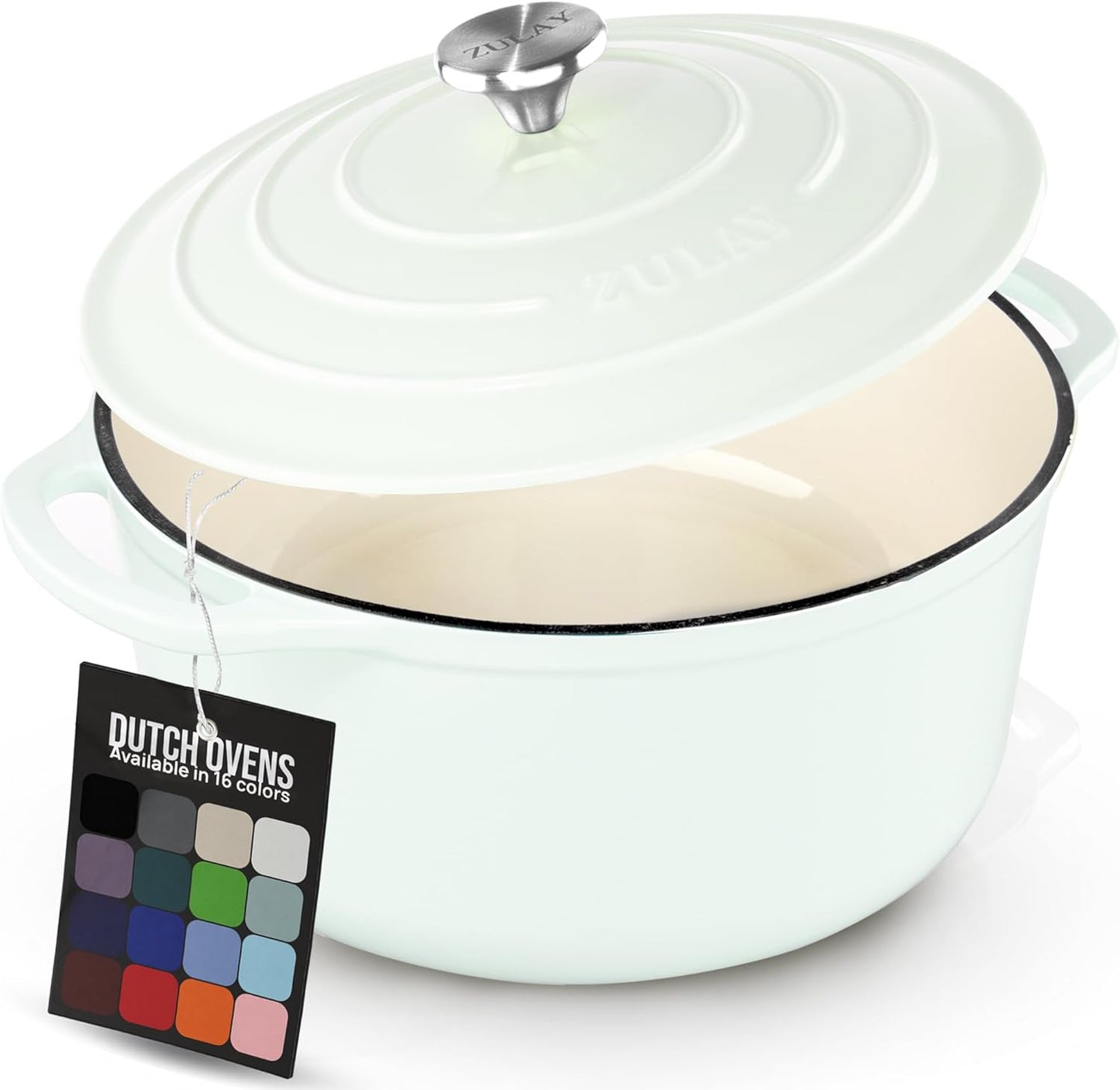 Zulay Kitchen 6 Quart Enameled Cast Iron Dutch Oven Pot with Lid – Premium Durability & Oven Safe up to 500°F – Heavy Duty Cookware Perfect for Bread Baking, Stews, Braising & Roasting – White