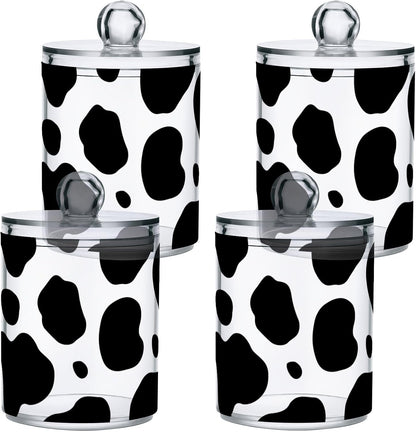 xigua Cow Print Qtip Holder with Lid,2Pack Clear Plastic Apothecary Jars Bathroom Storage Containers for Cotton Swab,Cotton Ball,Floss Picks,Tea,Coffee