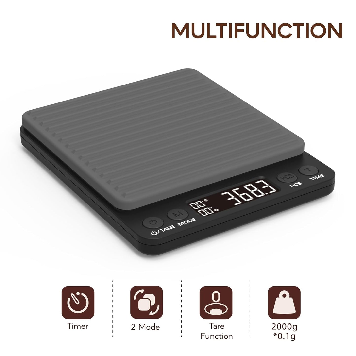 WEIGHTMAN Precision Coffee Scales with Dripper - Yellow LCD Screen, High Accuracy 2kg/0.1g