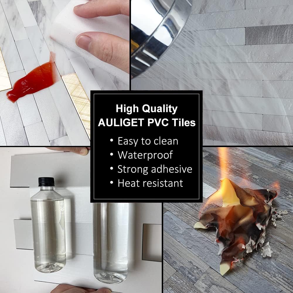 AULIGET Peel and Stick Backsplash, Black & Grey Wood Look PVC Mixed Metal Stick on Bathroom Backsplash, 2
