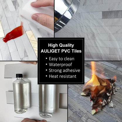 AULIGET Peel and Stick Backsplash, Black & Grey Wood Look PVC Mixed Metal Stick on Bathroom Backsplash, 2