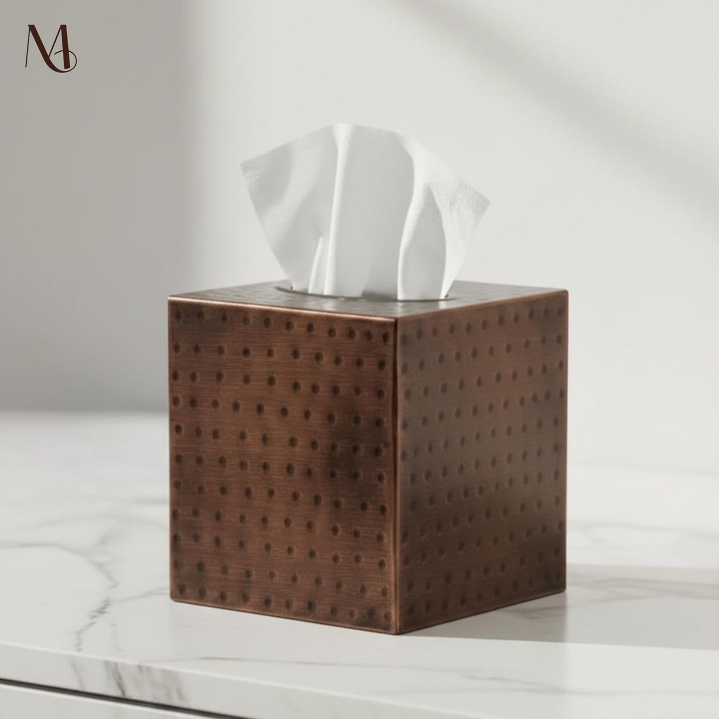 Monarch Abode Tissue Box Cover Square – Hand Hammered Antique Copper Metal Tissue Holder Box for Bathroom Accessory, Aesthetic Decorative Facial Napkin Cube for Modern Home Decor
