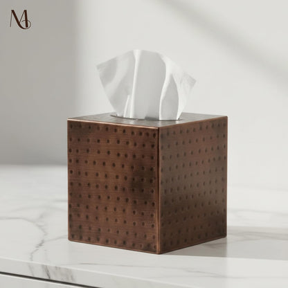 Monarch Abode Tissue Box Cover Square – Hand Hammered Antique Copper Metal Tissue Holder Box for Bathroom Accessory, Aesthetic Decorative Facial Napkin Cube for Modern Home Decor