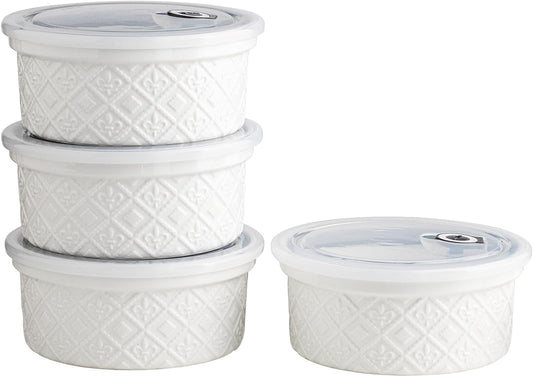 28 Oz Ceramic Bowls Set with Lids Oven Safe, Airtight Food Storage Containers Set of 4, Serving Bowls with Lids for Kitchen, Camping, Office Lunch, Breakfast, Charcuterie Bowls, Meal Prep Containers