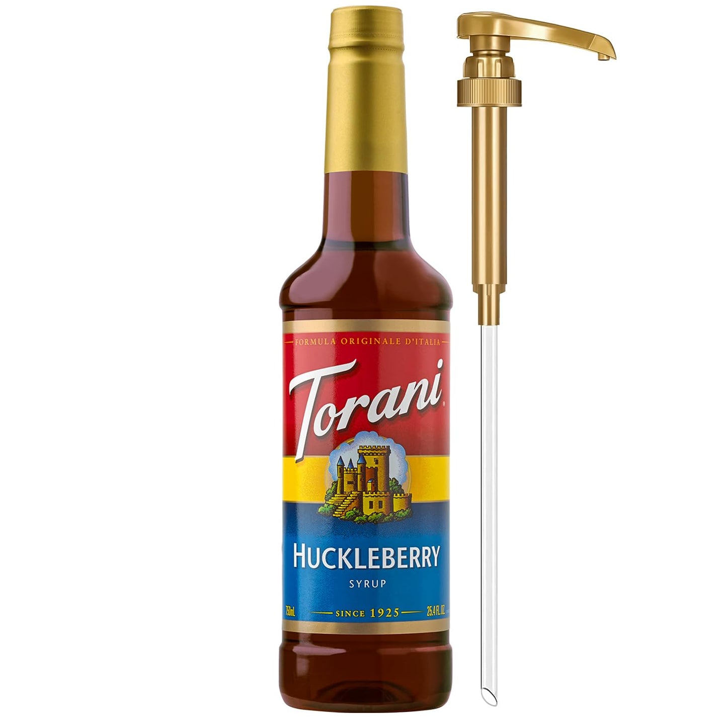 Torani Huckleberry Syrup for Drinks, Flavoring for Iced Tea, Lemonade, Sodas, and Cocktails, Pump Included, 25.4 Oz