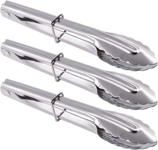 Small Stainless Steel Serving Tongs 7-Inch Salad Tongs, Set of 3 (Silver)