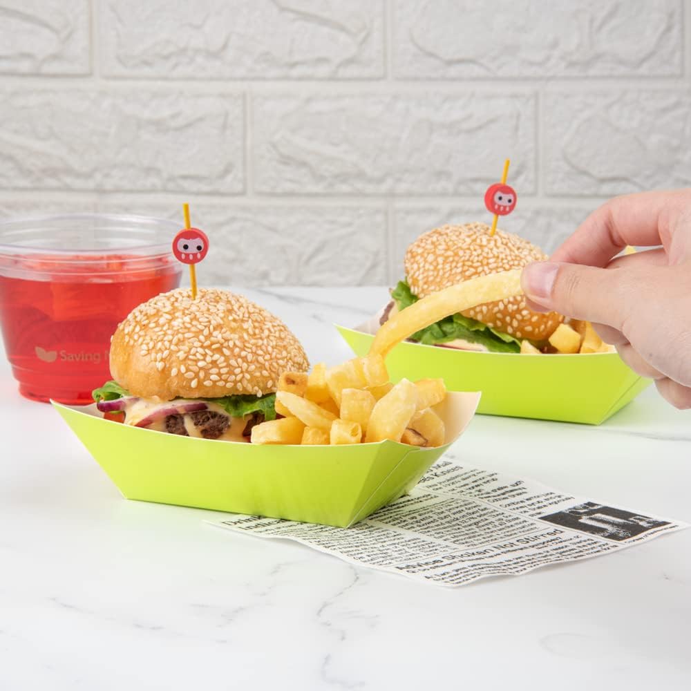 Restaurantware Bio Tek 6 Ounce Boat Paper Boats 50 Disposable #40 Food Trays - PE Lining Durable Light Green Paper Food Baskets For Concession Stands Picnics or Fairs Stackable