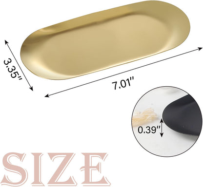 IBWell 2 pcs Gold Decorative Serving Tray for Bathroom, Small Jewelry Tray, Long Tray, Gold Jewelry Tray, Jewelry Bowl Dish Decorative Bathroom Tray -7”