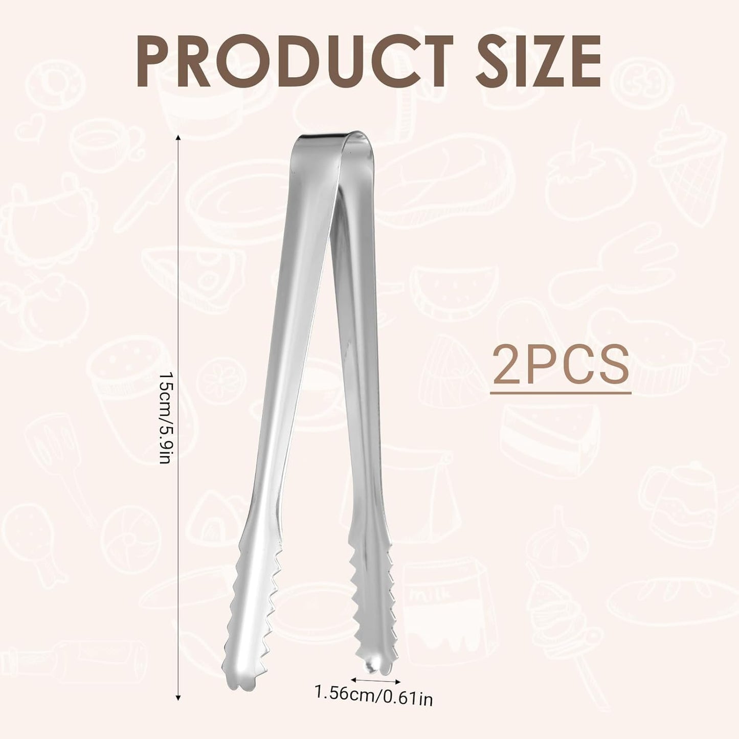 2 Pack Small Metal Tongs, Kitchen Tongs 6 Inch Stainless Steel Restaurant Grade Serving Tong for Buffet, Salad, Ice, Cooking Utensils, Appetizer