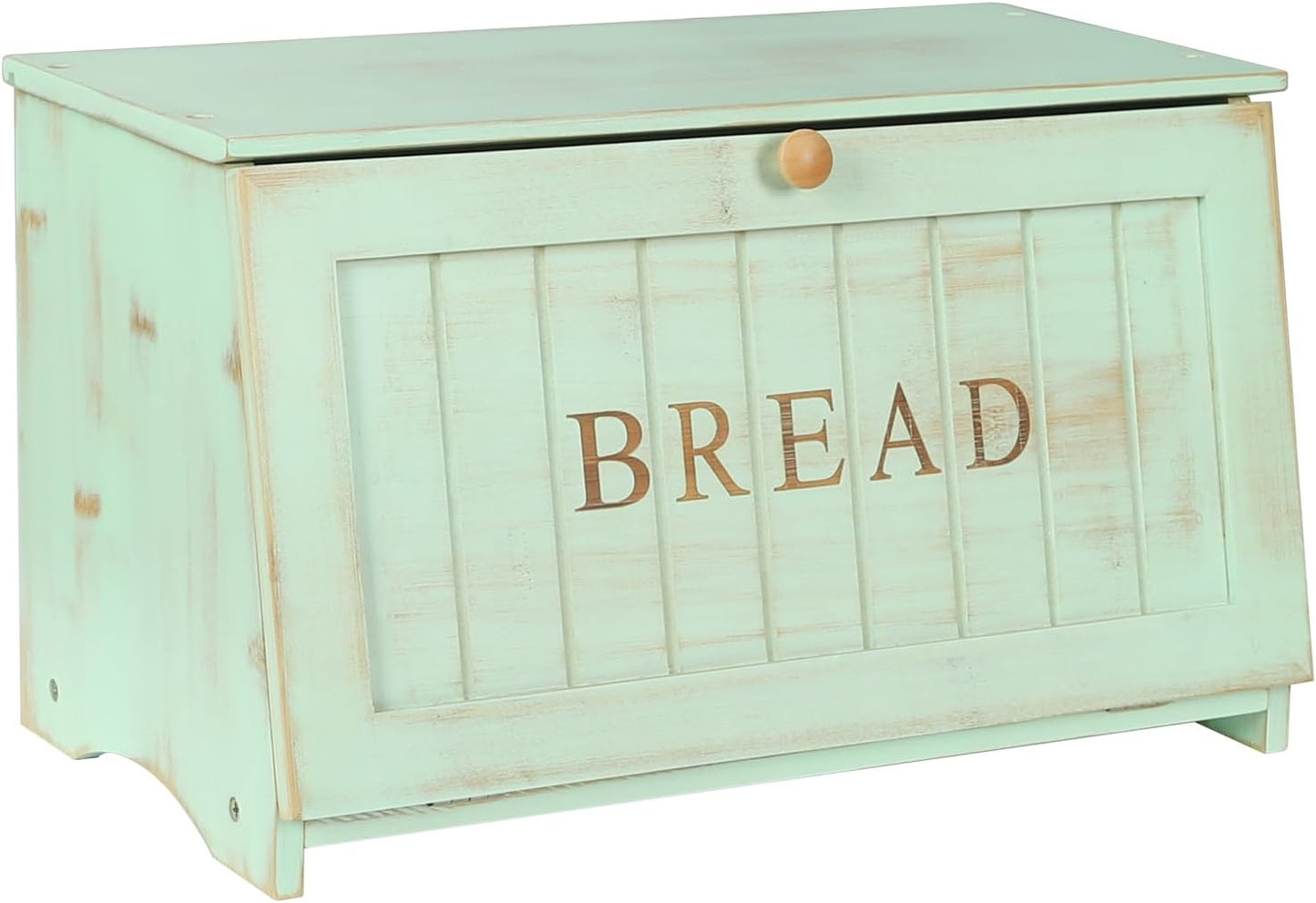 HOMEKOKO Large Wood Bread Box for Kitchen Counter, Retro Design Single Layer Bamboo Large Capacity Food Storage Bin (Mint Green)