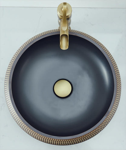 Vessel Sink Round 16 Inch Bathroom Sink, Counter Top Black+ Coffee Color Cloakroom Porcelain Ceramic Vessel Vanity Sinks Art Basin for Bathroom, Lavatory, Vanity Cabinet(16 x 6 Inch)